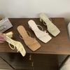 High-Heeled French Niche Square Head Cool Slippers, Roman Thin Strap Thick-Heeled Sandals For Summer Fashion