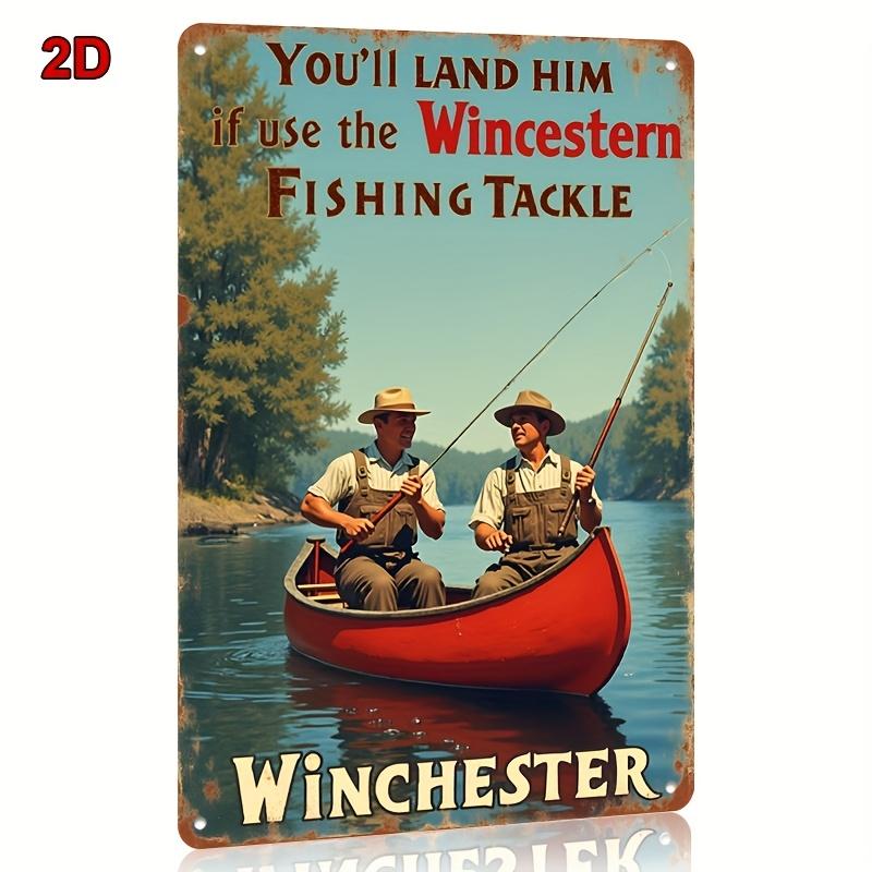 

Wter Fishing Tackle Vintage Metal Tin Sign Rustic Red Canoe Anglers Scene Durable Iron Wall Art for Fishing Lodges Bars C 20x30cm（7.8x11.8inch）