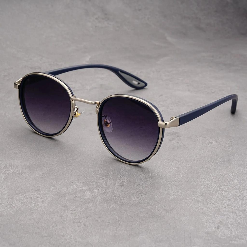 New Retro Casual Gold Rimmed Round Sunglasses Men Fashion Personalized Hip-hop Street Photography Concave Shaped Sunglasses