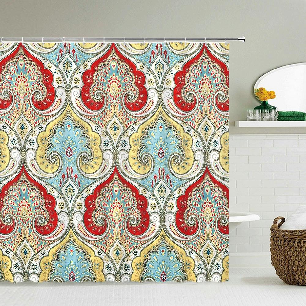 Indian Bohemian Style Shower Curtain Bathroom Waterproof Cloth Printed Mandala Decoration Bath Curtains large 240x180 With Hooks