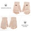 Women Winter Warm Wool Knitted Convertible Fingerless Gloves With Mitten Cover (Beige)