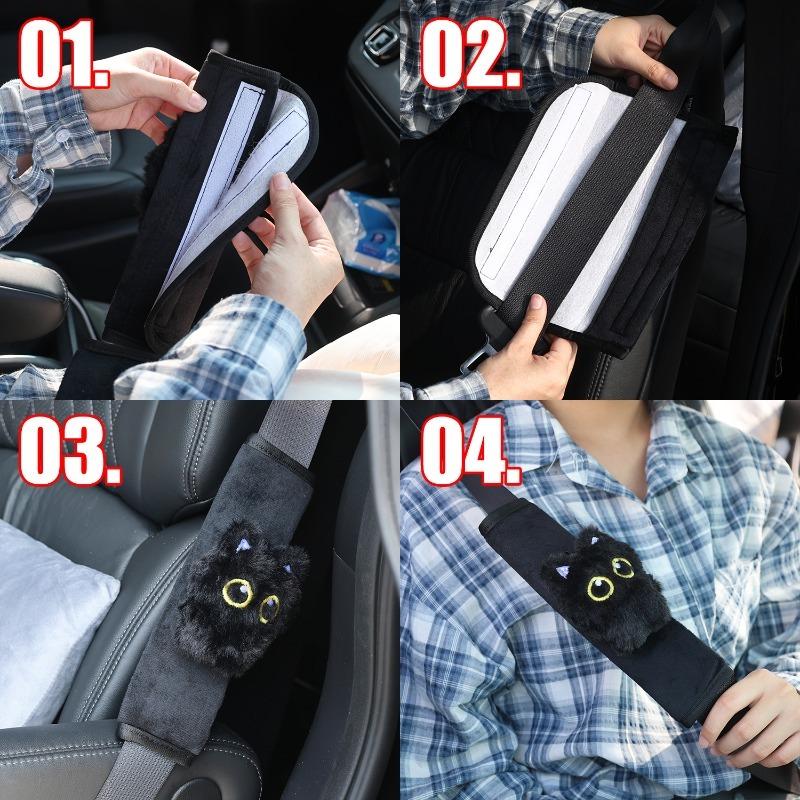 1-2PCS General Car Shoulder Seat Belt Protector Cute Black Cat Seat Belt Protective Cover Auto Interior Decor Accessories