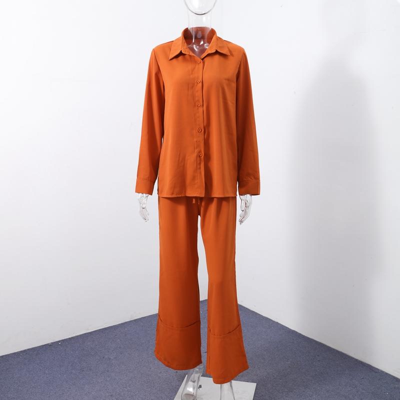 Casual Loose Women's Trouser Suits Turn-down Collar Single Breasted Long Sleeves Lady Sets Female 2025 Spring Solid Color Set 2 Pieces