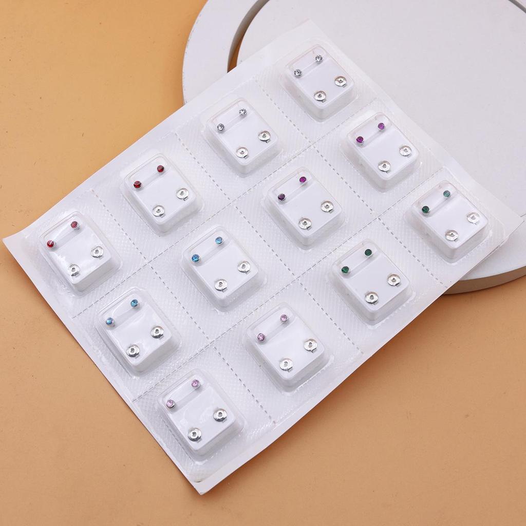 12 Pairs Rhinestone Pierced Earrings Set - Fashionable, Colorful Design