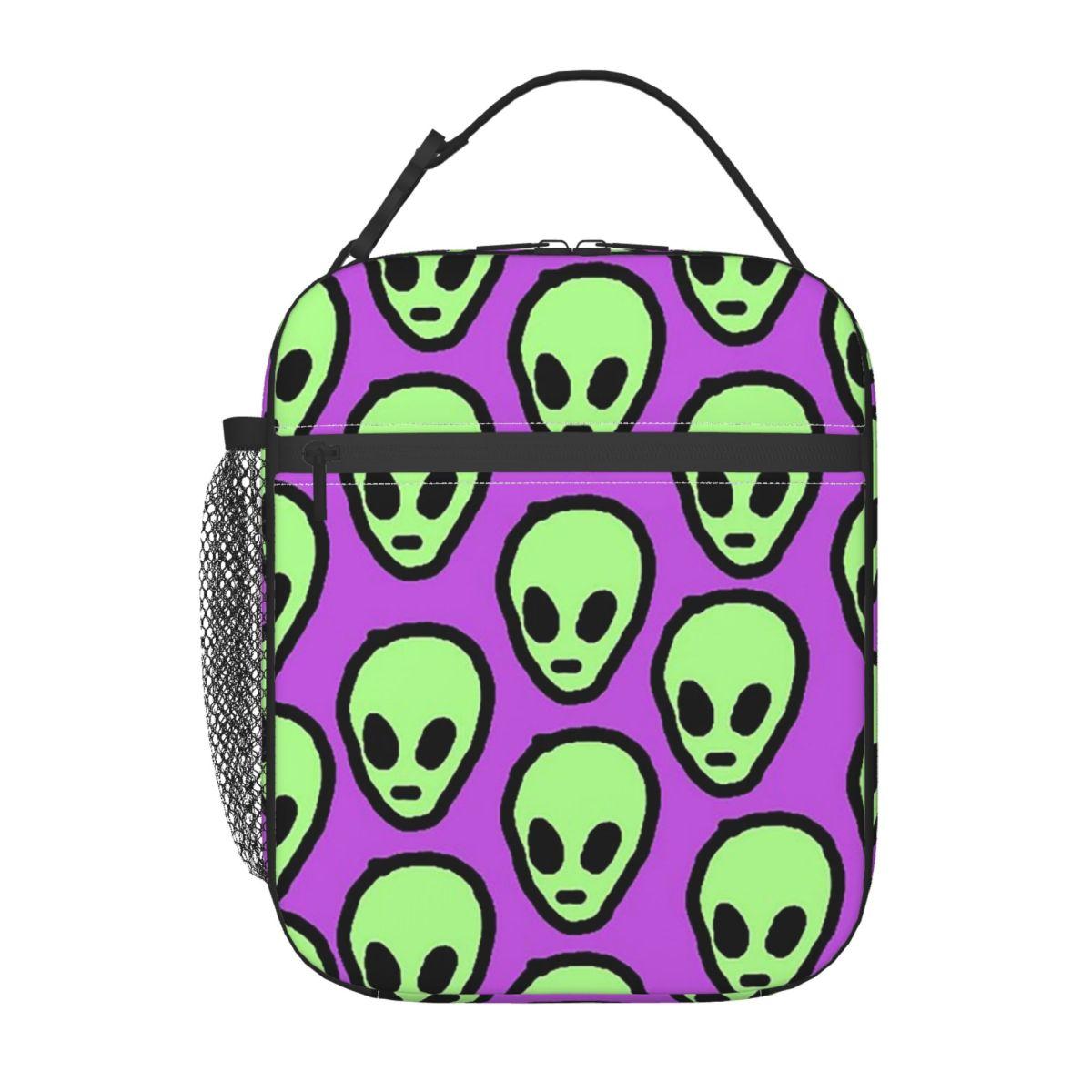 Green Alien Spaceship Pattern Insulated Lunch Bag for Women Office Cooler Thermal Food Box Tote Portable Lunch Boxes Container One Size