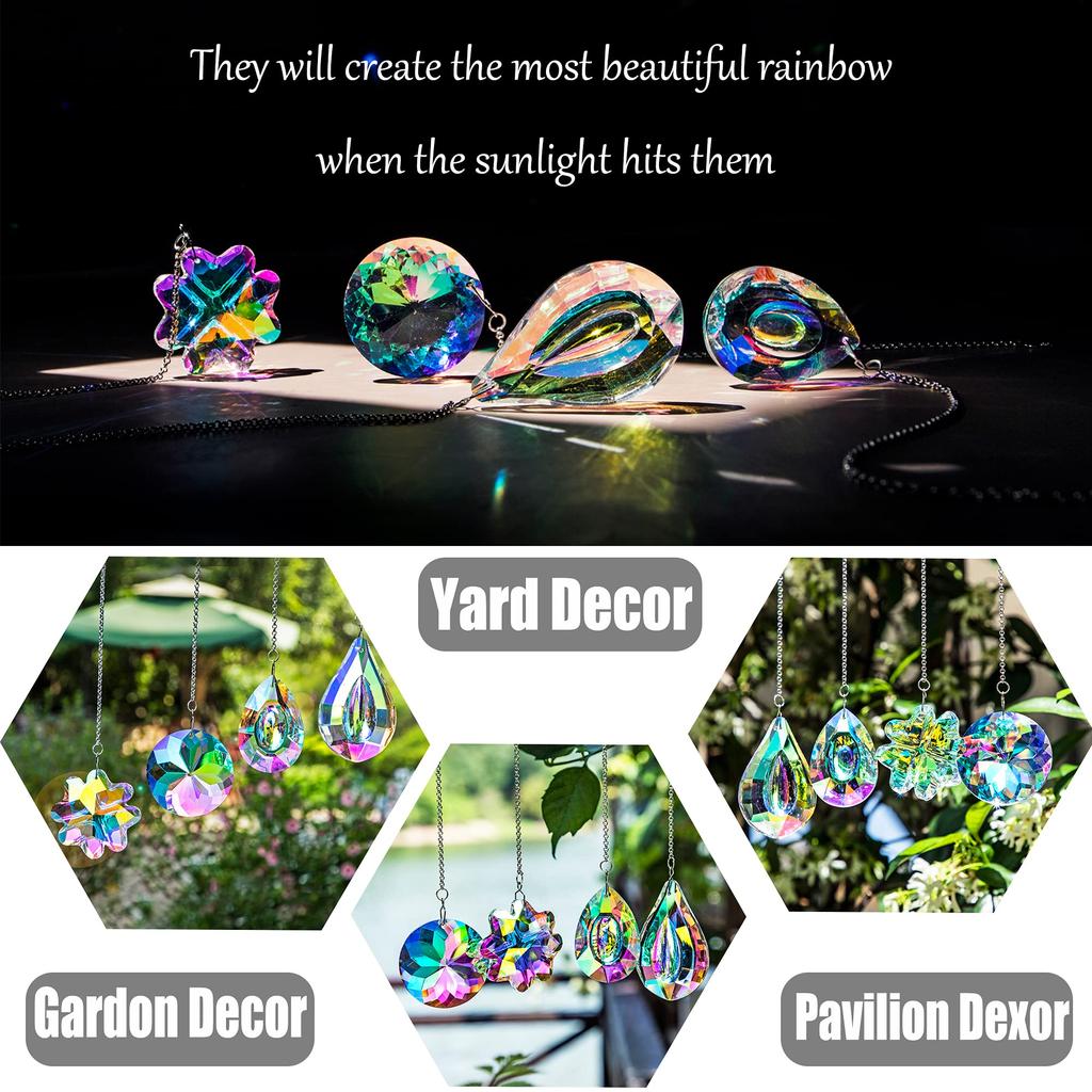 4pcs Clover-Shaped Round Crystal Pendant Crystal  Rainbow Sun Catcher Wedding Decor Home Wedding Party Decoration Ornament