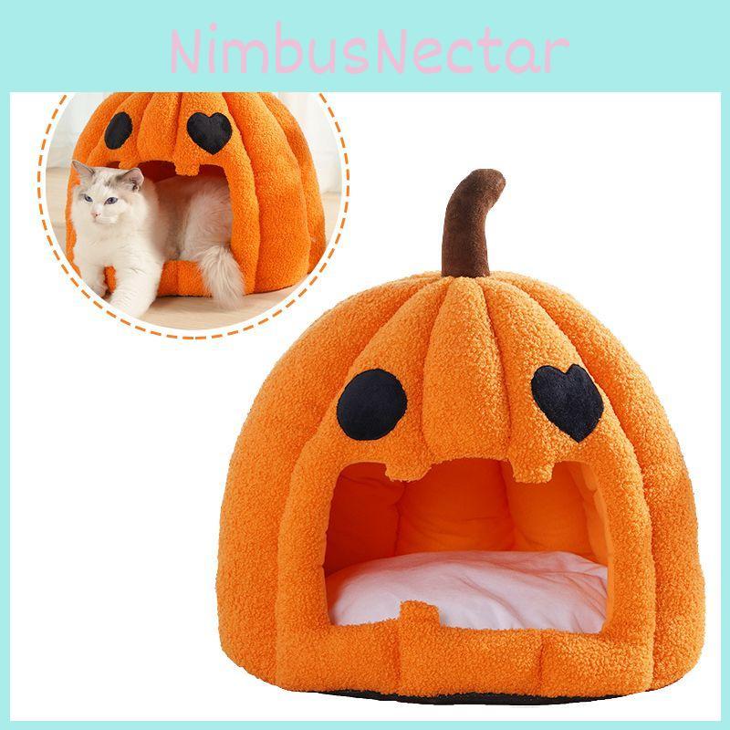 Útulný a roztomilý dýňový domeček postel pro psy a kočky z odolného křišťálového sametu