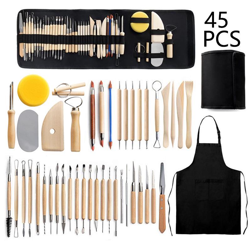 6-Piece Pottery Clay Tool Set: Double-Headed Lace and Sculpture Knives with Red Wood Handles