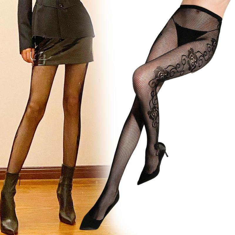 Fashionable Flower Pattern Fishnet Stockings Silk Legging Women's Pantyhose Stretchy and Breathable for Party Gathering