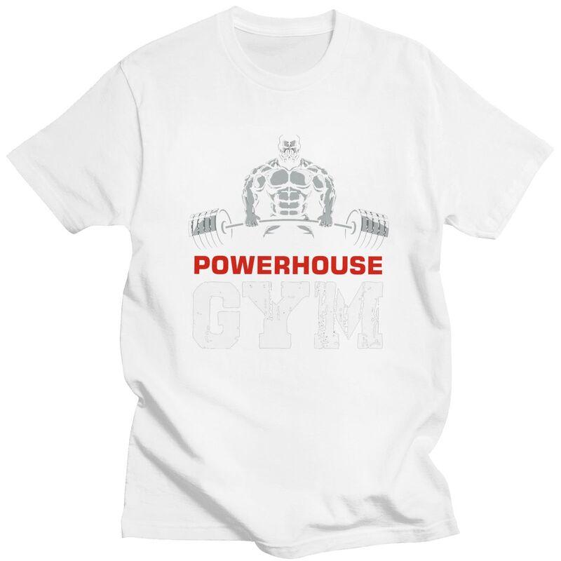 Custom Bodybuilding Fitness Powerhouse Gym T Shirt Men Short Sleeve Pure Cotton Tshirt Tee Tops Fashion Tshirts