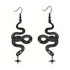 Retro Personality Black Stainless Steel Hollowed-out Pattern Snake Pendant Dangle Earrings for Women Street Hip-hop Jewelry Gift