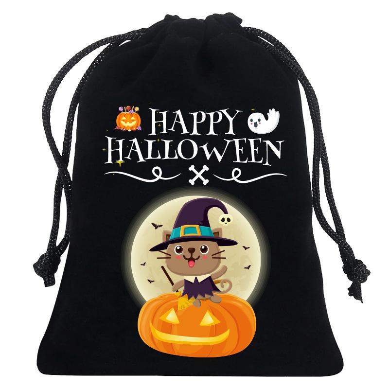 8/12Pcs 2025 New Halloween Gift Bags Children'S Trick-Or-Treat Candy Bags Pumpkin Bags Flannel Drawstring Candy Bags 10X12Cm