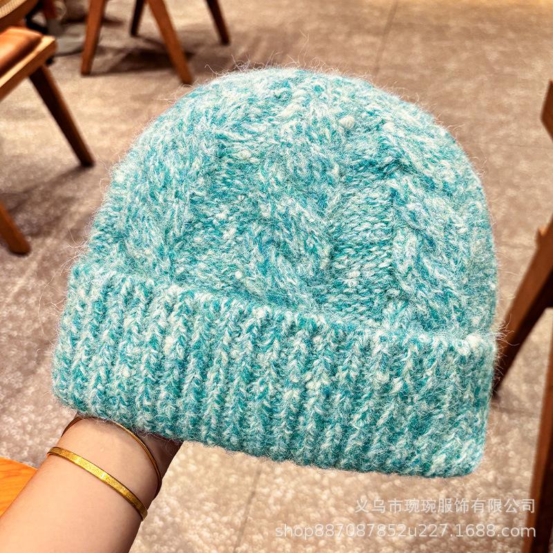 Autumn and Winter Warm Atmosphere Twist Knitted Wool Hat Men's and Women's Street Fashion Versatile Mixed Color Pullover Ear Hat