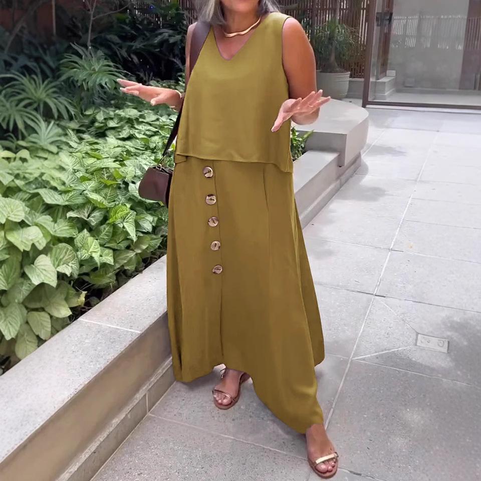 Women's Fashionable Casual Loose Sleeveless Plus-size Dress Set