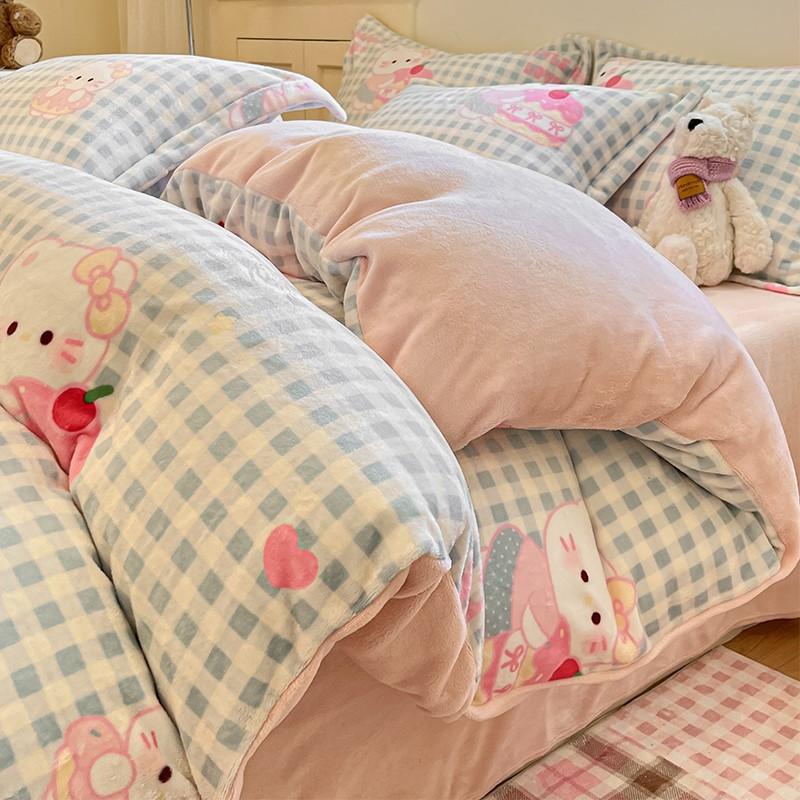 Thickened Milk Fleece Four-Piece Set Cartoon Coral Fleece Quilt Cover Fleece Bedding Flannel Sheets