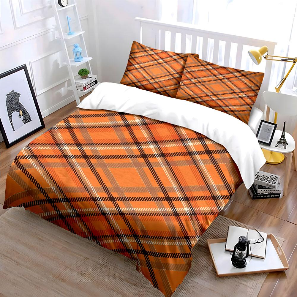 Orange plaid check pattern. Bedding sets Duvet cover sets Duvet covers Pillowcases(1* Duvet Cover 2* Pillowcases without duvet insert)