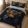 3 Pcs Highland Cow with Roses Quilt Set  thick blanket Set Elegant and Festive Comforter Bedding Set 1 Quilt + 2 Pillowcases