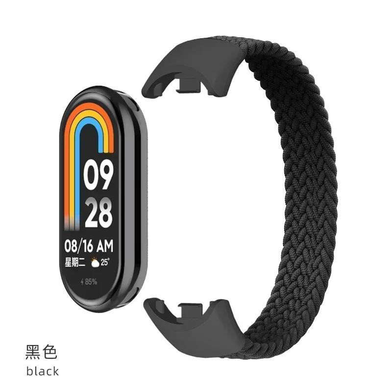

Плетеный нейлоновый Solo Loop для Xiaomi Mi Band 9 8 Замена ремешка аксессуары NFC Эластичные ремешки для часов correa bracelet для Miband98 for Mi 9 band&S чёрный