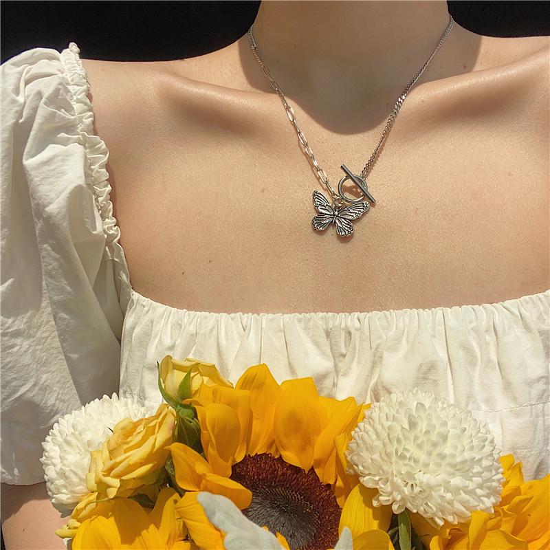 

Retro Butterfly Pendant Necklace & Bracelet Set with OT Buckle for Women