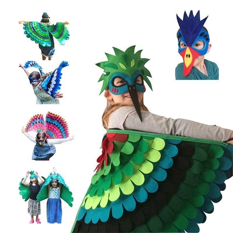Set Costume Pappagallo Uccello per Scuola Materna: Mantello e Ali in Feltro per Esibizioni dal Vivo