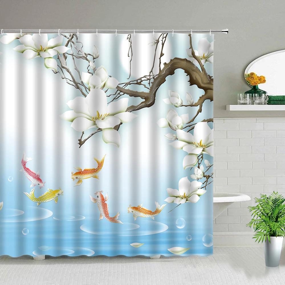 Flowers Plant Shower Curtains 3D Simple Purple Dandelion Flower Printing Polyester Home Decoration Waterproof Bathroom Curtain
