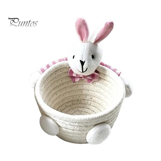 Gentle Color Storage Basket Desktop Basket, Cartoon Plush Bear And Rabbit Rope Decorative Plaid Bow Organizer Shape, Woven for Small Items Jewelry