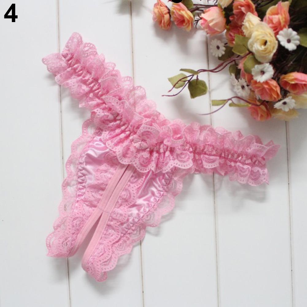 Women Sexy Thongs Briefs Open Crotch G-string Floral Lace Panties Underwear