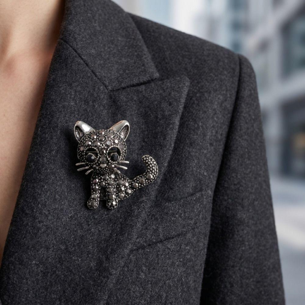 Cute Cat Badge Pins Zircon Vintage Brooches New Crystal Cat Brooches Ornament