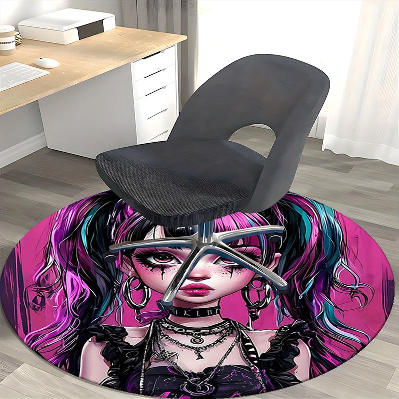 1pc Anime Design Round Carpet for Office Chair Mat, Anti Slip Rug Home Decor, Living Room, Bedroom, Game Room Festival Gift