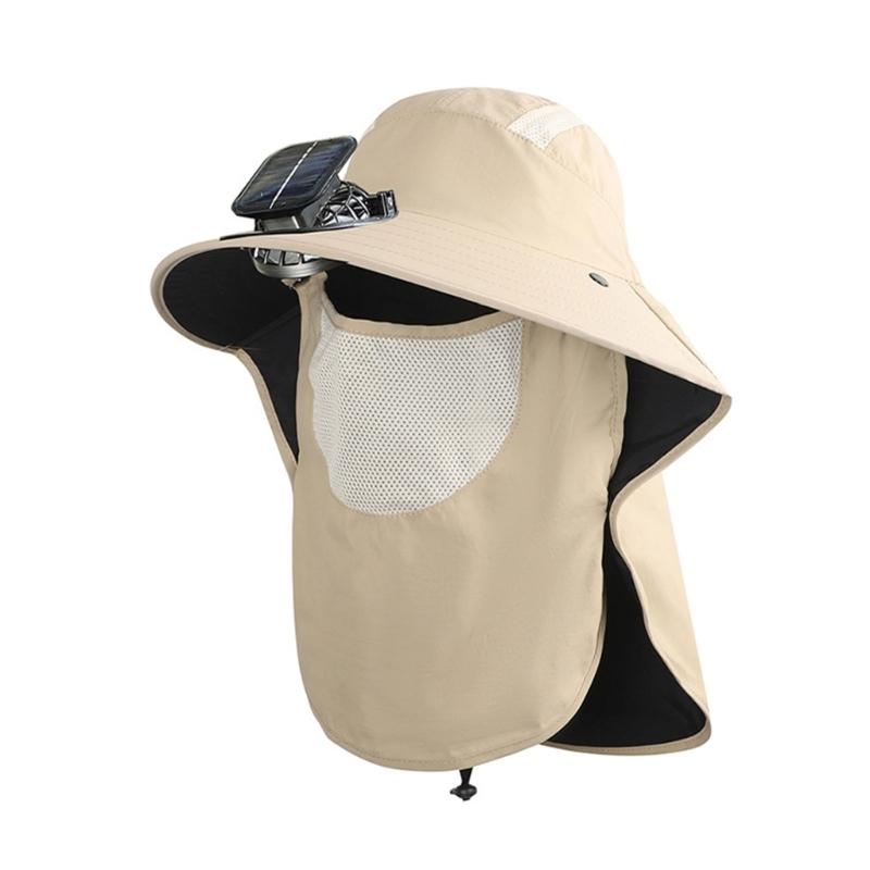 Solar Power Fisherman Hat With 3 Speed Fan Rechargeable Battery Face Neck Cover Sunproof Hat For Hiking Fishing