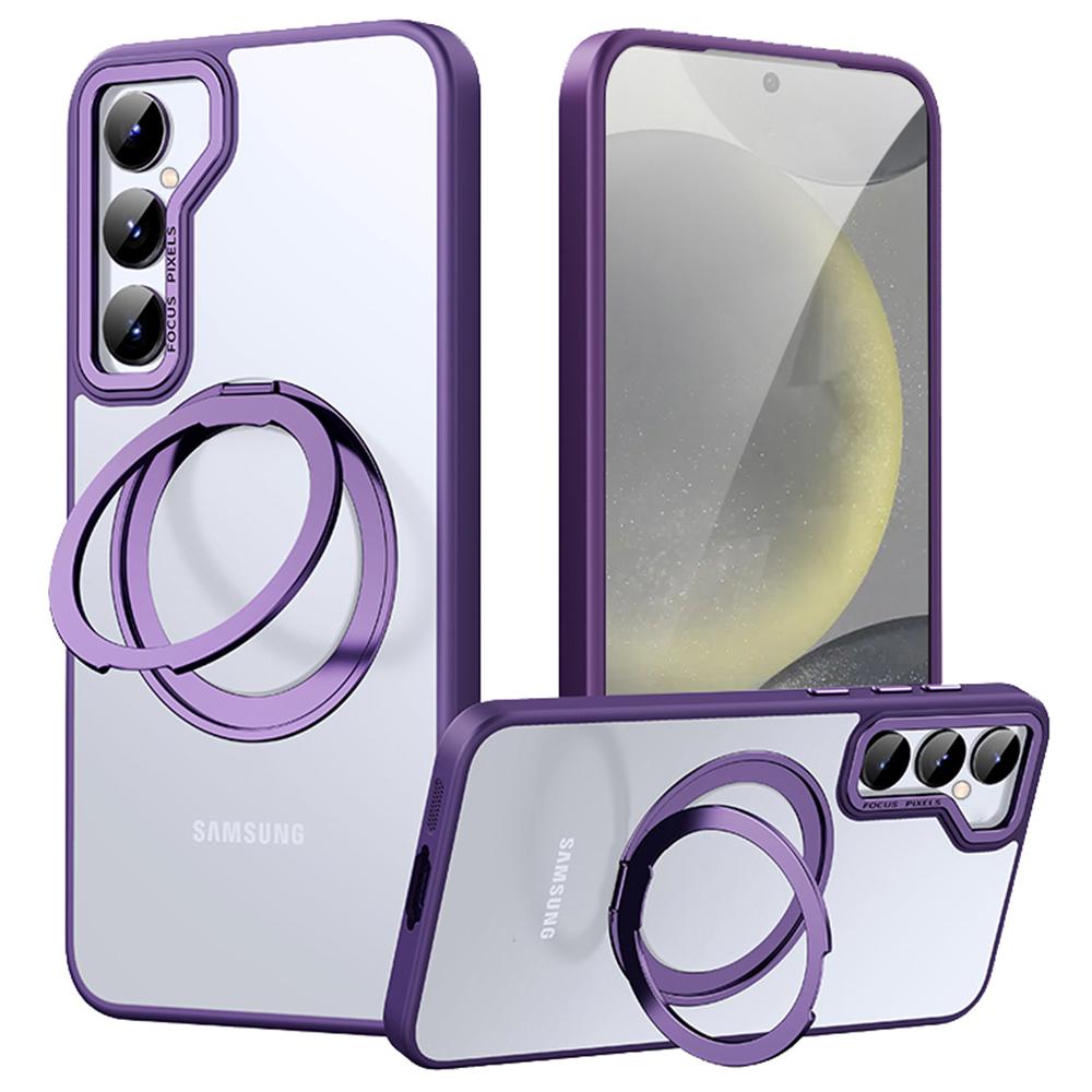 

For Samsung Galaxy S25 Magnetic Phone Case Rotary Kickstand Clear Back Cover Matte Purple