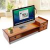 3-Tier Bamboo Monitor Riser Stand with Drawers, 69x23x17cm Large Desktop Organizer, 50kg Weight Capacity, Ergonomic Office Shelf