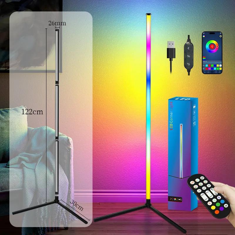 122cm Intelligente Eck-Stehlampe Dimmbar APP-Steuerung RGB LED Modernes Stimmungslicht Stehleuchten für Schlafzimmer Gaming Wohnzimmer
