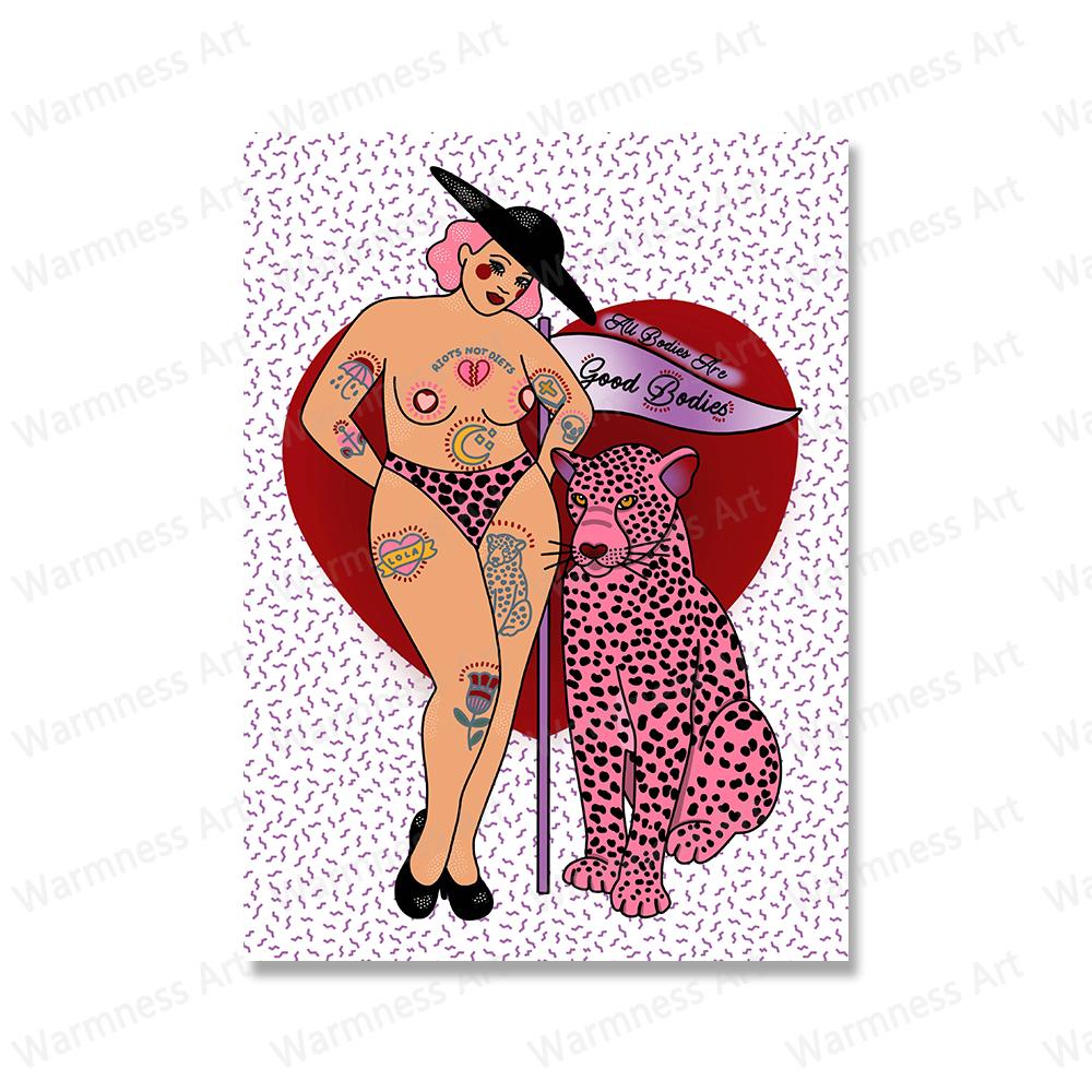 Abstract Leopard Pink Sexy Girl Bodies Wall Art Canvas Painting Nordic Posters Prints Pictures for Living Room Home Decoration