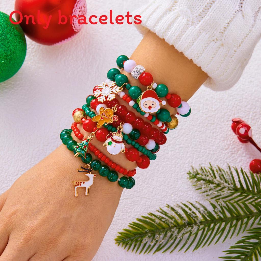 Ensemble de Bracelets Flocon de Neige et Père Noël en Perles Avec Métal Fait Main Pour Cadeau de Fête