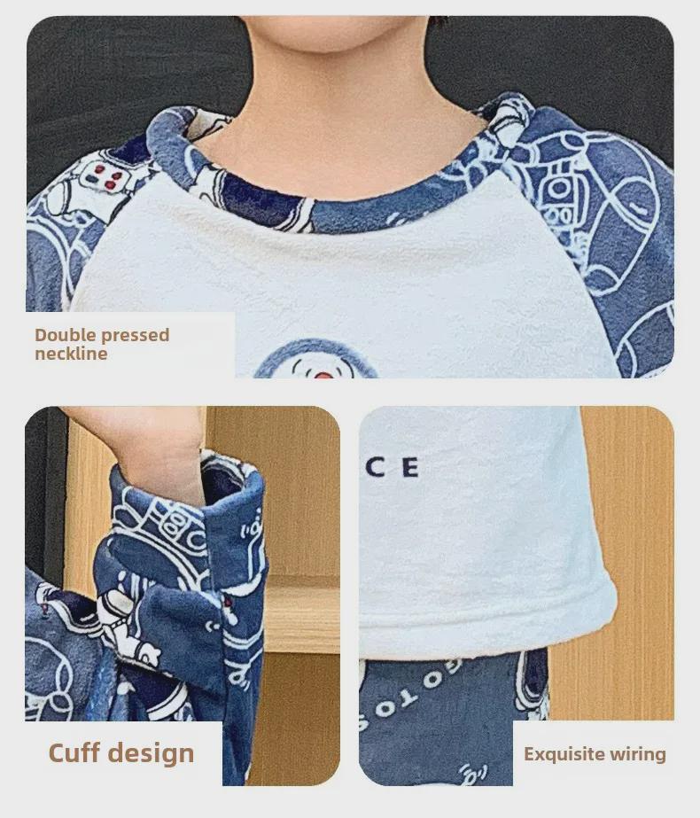 Kinder Cartoon Korallenfleece Pyjama - Warm, Dickes Flanell Rundhals für Jungen, Herbst/Winter Kollektion