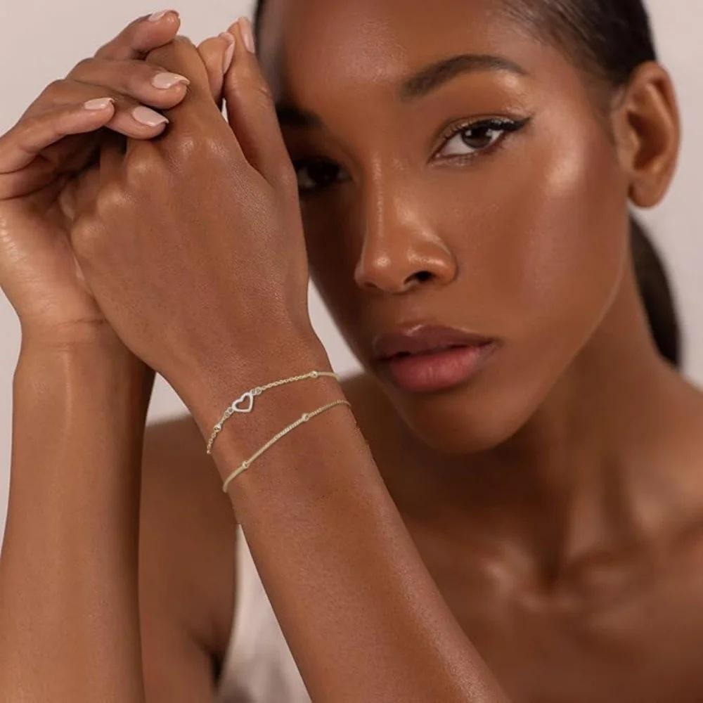 Exquisite Temperament Double Layered Heart Shaped Bead Bracelet For Women