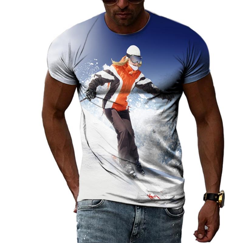 Sommermode Skateboard Sportswettbewerb Ski Herren T-Shirts Lässiger Druck Hip Hop Harajuku Persönlichkeit Rundhals Kurzarm Top