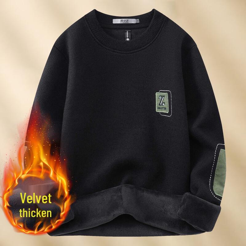 SNOWFLYING Men s Plus Velvet Thickened Warm Crew Neck Pullover Sweater L