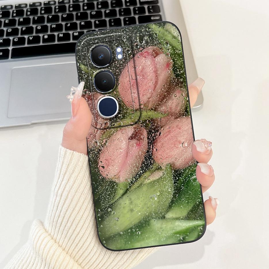 Für Vivo Y19s 4G Hülle V2419 Süße Katze Gittermuster Abdeckung Stoßfest Weiches Silikon Handyhülle Für Vivo Y19s Y 19 s VivoY19s Fundas