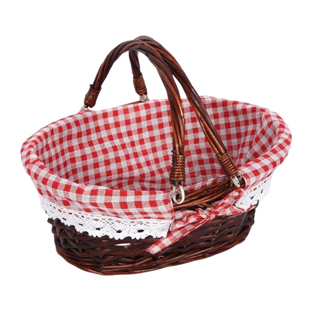 Multoclor Wicker Picnic Basket with Handle Large Capacity Hand Basket Weaving Design Handicraft Storage Basket Outdoor Picnic