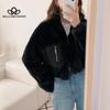 Koreański styl jesienno-zimowy prosty, modny, zagęszczony płaszcz z polaru jagnięcego, na co dzień ciepły, krótki płaszcz z wełny jagnięcej