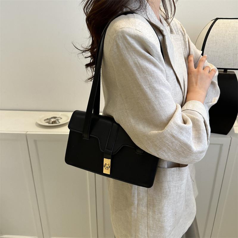 Stylish Vintage Pu Shoulder Bag For Women Chic Lock Closure Square Handbag Soft Material Crossbody Bag
