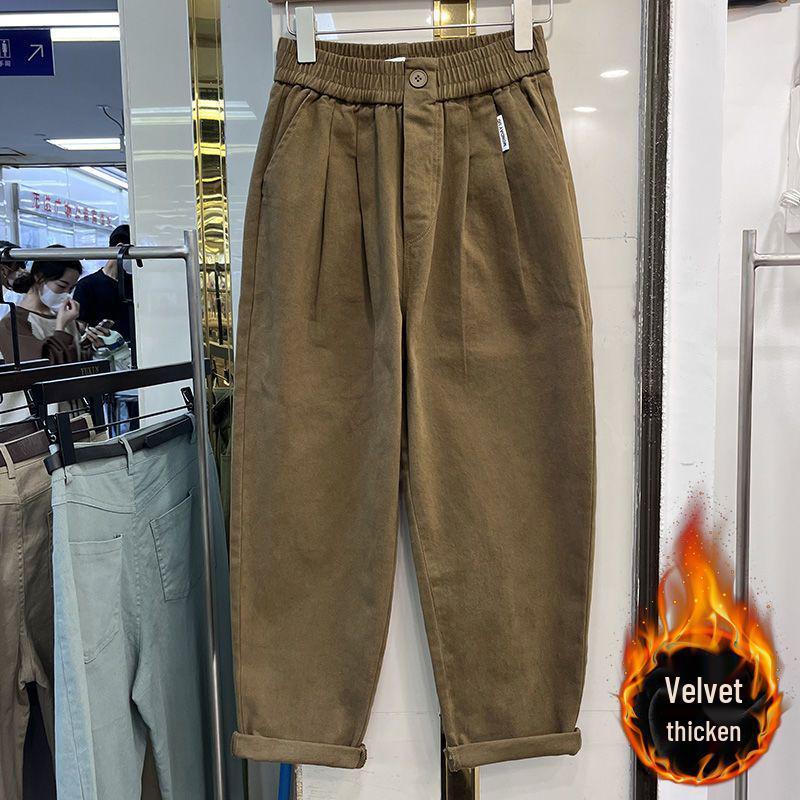 Pantaloni Harem de Damă Stil Coreean Căptușiți cu Fleece - Toamnă/Iarnă, Versatili, la Modă, Largi, Subțiază, Pantaloni Lungi Casual Îngroșați.