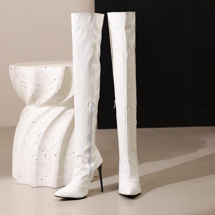 Moda Nowy Słodki Kolor Cukierkowy 12cm Wysokie Obcasy Kozaki za Kolano Kobiety Moda Stalowa Rurka Taniec Szpiczasty Cienki Obcas Długie Kozaki Rozmiar 35-48