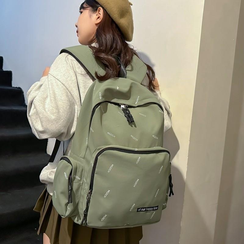

Black Large Capacity Campus Backpack Unisex Travel Bag Waterproof Nylon Material зелений