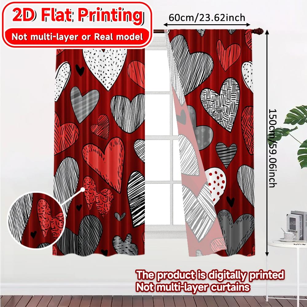 2D Flat Printing  2pcs Heartful Patterns Pattern Modern Curtains Versatile Fabric Curtains Festive Perfect for Kitchen Living
