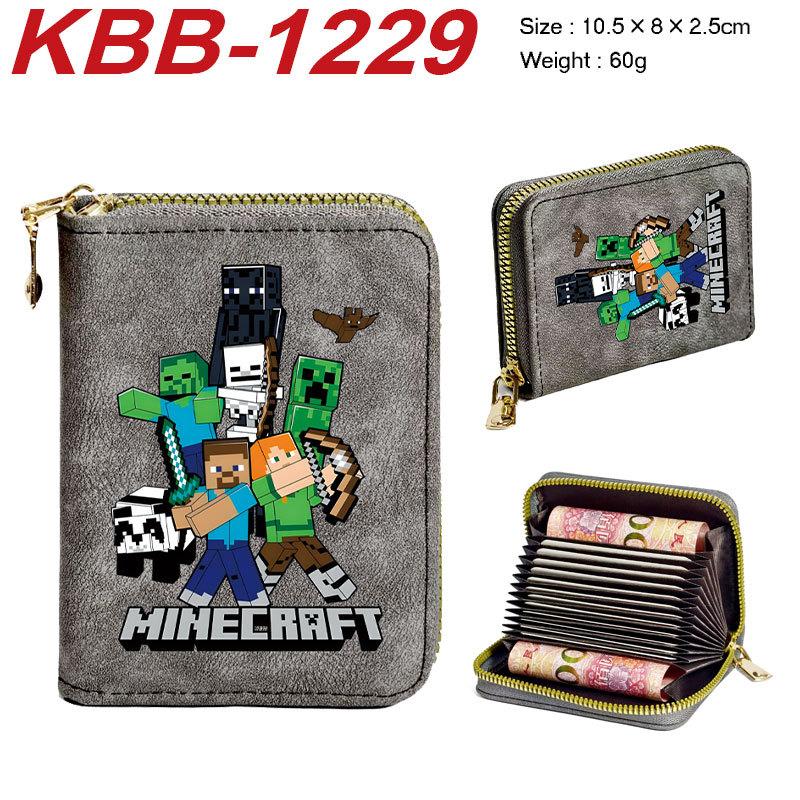 Minecraft Accordion Card Wallet Multi-Slot Zip Coin Purse Durable Large Capacity ID Holder 1pcs