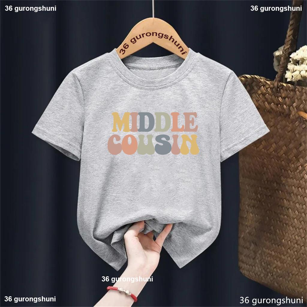 Big Little Middle Cousin Tshirt Retro Cousin Shirt Cute Boys TShirt Pregnancy Announcement Family Shirt Kids Party Clothes