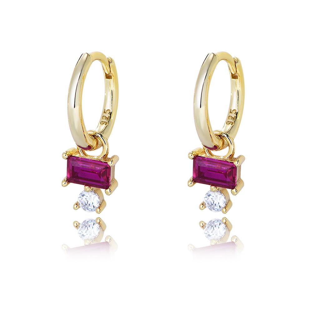Factory Jewlery 925 Sterling Silver Gold Plated Geometric Zircon Hoop Earrings for Women
